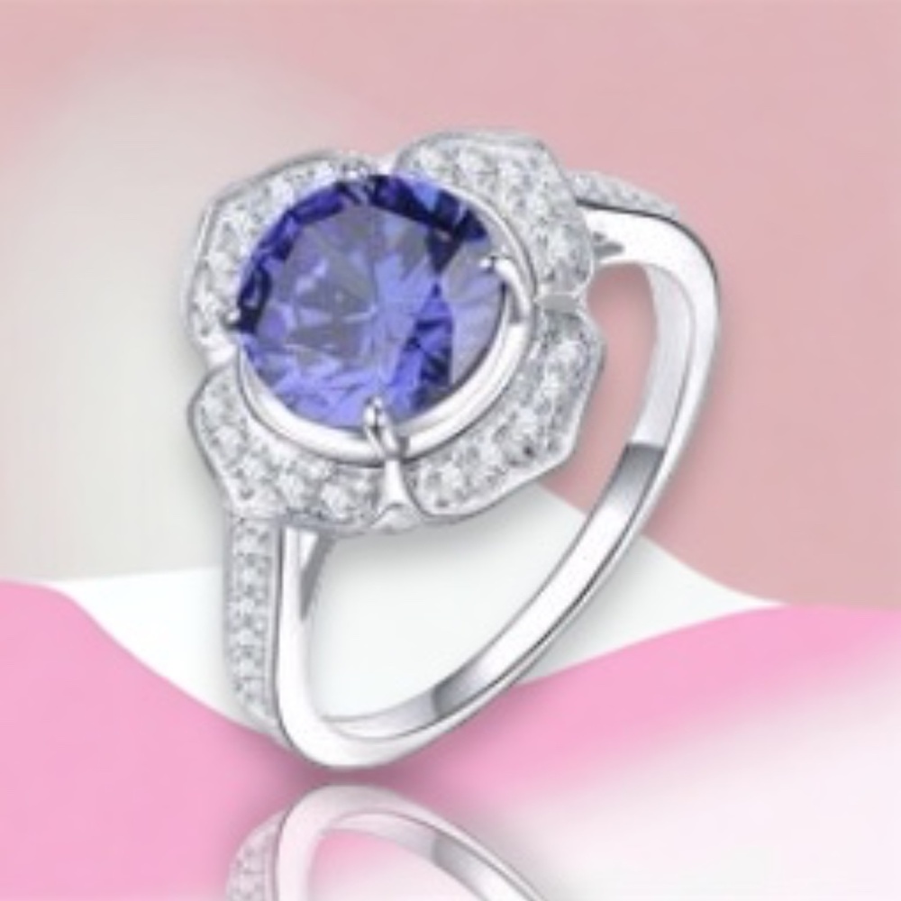 New Artisan Crafted Tanzanite Ring in Sterling Silver 925 , Flower Design